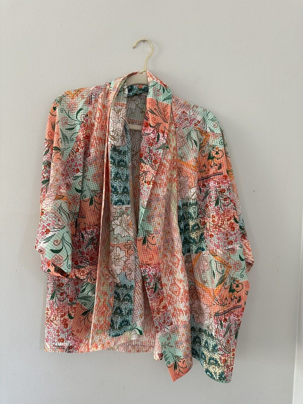 World Market Kimono Cardigan Short Sleeve Pastel Mixed Print Blush Sage One Size
